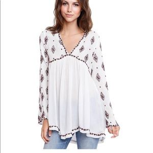 Free People ivory with burgundy embroidered blouse